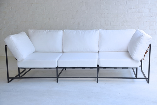 002 Couch - Modern metal with white cushions & leather detail Also available in charcoal 