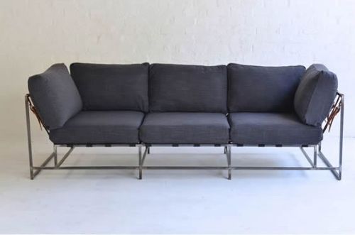 002 Couch - Modern metal, charcoal cushions and leather detail