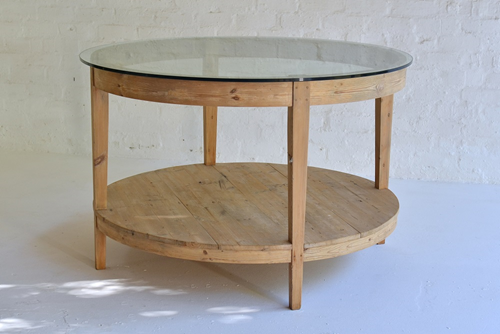 012 Tables - wood round with glass top